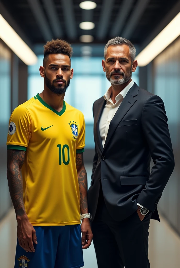 Image of player Neymar JR and investor Chico Moedas side by side