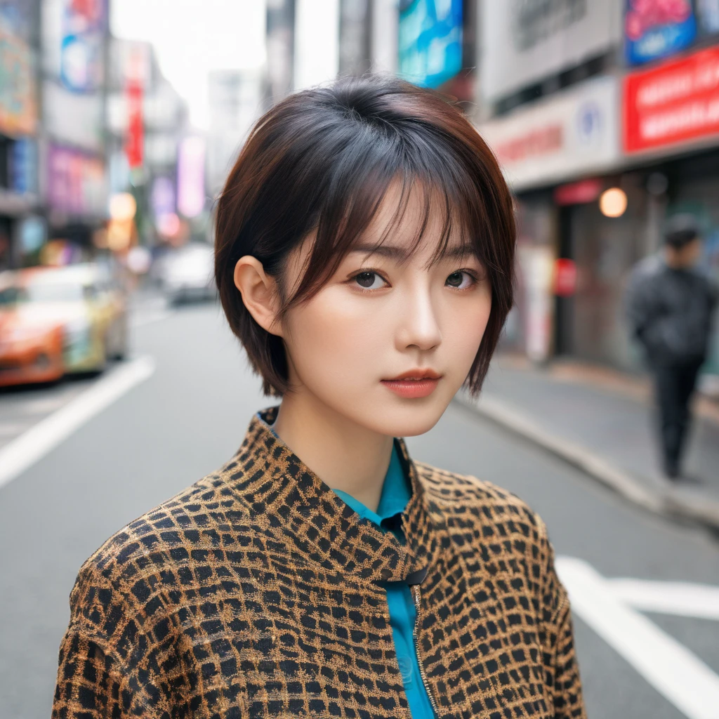(8k, RAW photo, best quality, masterpiece:1.2), (realistic, photo-realistic:1.4), (extremely detailed 8k wallpaper), 20 years old Japanese woman in Shibuya.short hair, upper body