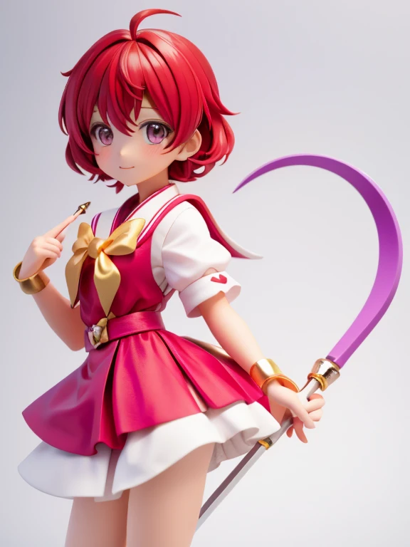 Magical giel、Primary school students、Young girl、、height: 130cm、Short Hair、Shortcuts、boyish、Circlet、Character portrait、spats、hot pants、Magical Girl Costume、redい服、red、Magic wand
