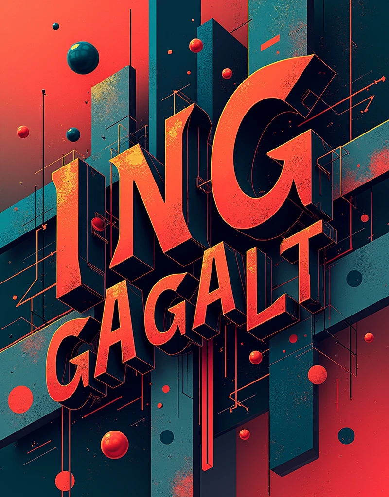 Typography Poster、Distorted typography、abstract geometrical shapes、Complex patterns、Striking colors、high quality、Professional、masterpiece、Digital Art