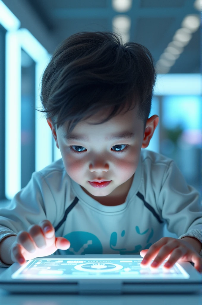 Draw a kid walking on new Technology