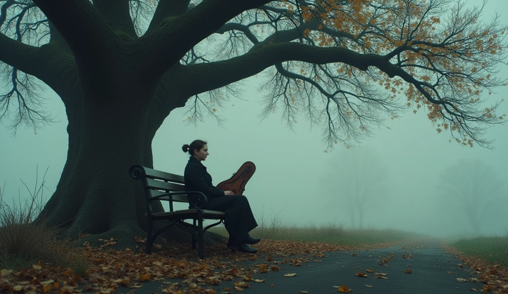 Image Idea: A deserted park bench under a large, old oak tree with autumn leaves scattered on the ground. The sky is overcast, and a gentle breeze rustles the fallen leaves.
Emma sat alone on the park bench, clutching an old, weathered violin case. The park was empty, its usual vibrancy replaced by a melancholy quiet. She hadn’t played in years, not since her husband, Jack, had passed away. The violin was his, and playing it felt like a betrayal. She looked around, memories of their happy moments together haunting her.