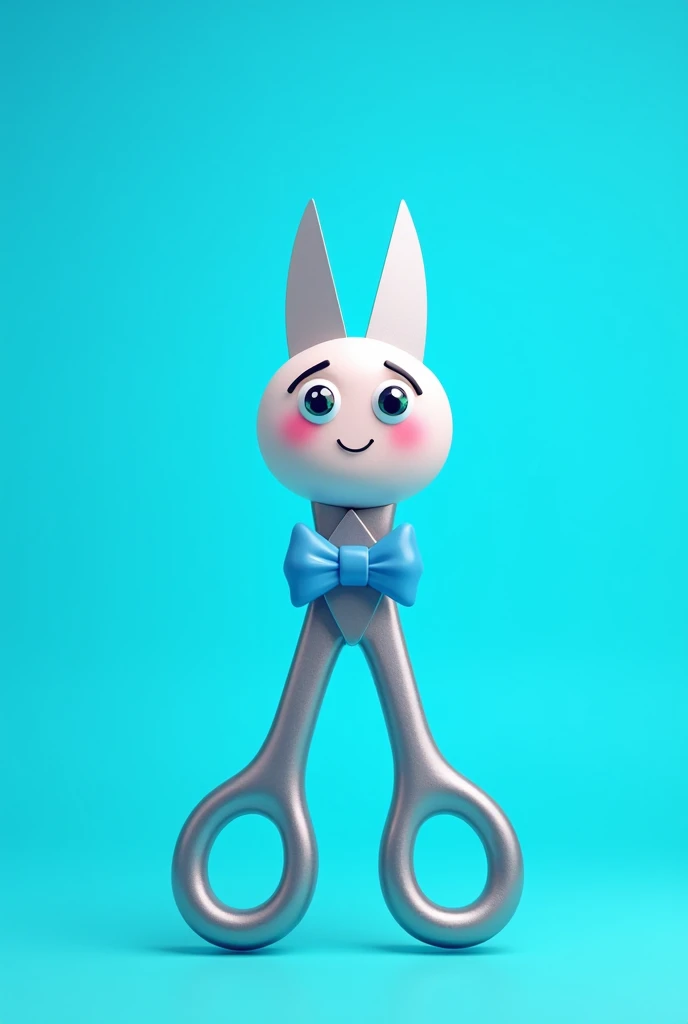 A pair of scissors with a happy face and a blue background