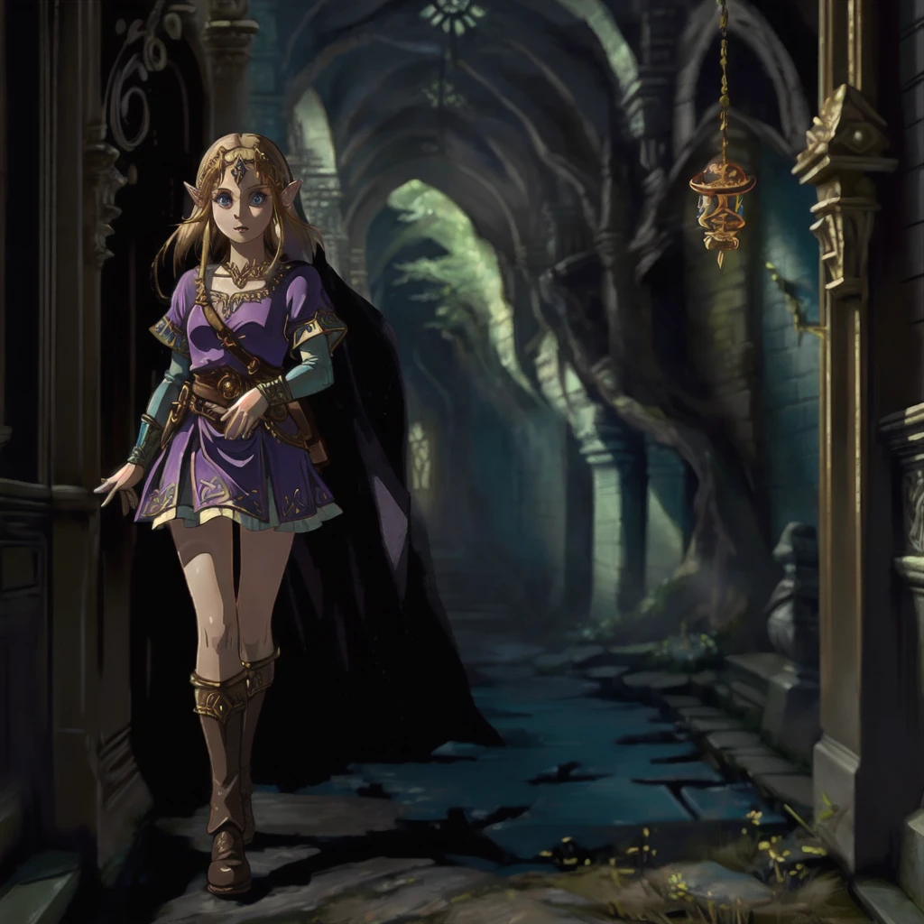 High Fantasy、Vivid depiction、live-action、Princess Zelda and Link、walk、Dark Room、Background blur、