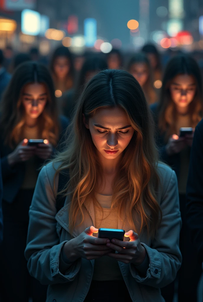 
Examples of disconnection in society: people looking at their phones, conflicts on social networks