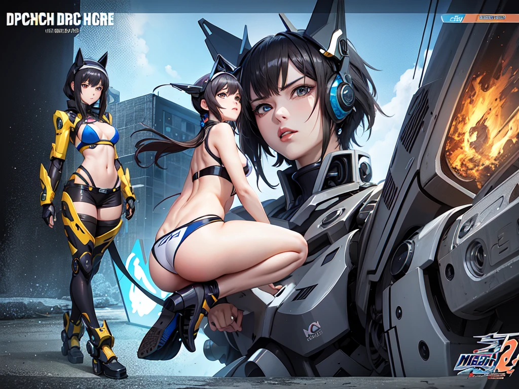 Female anime style Dorbach ,Mecha Bikini 2D, Crouching,Full body exposure((Highest quality)), ((masterpiece)), (detailed) ((Centered Images)) Crying face