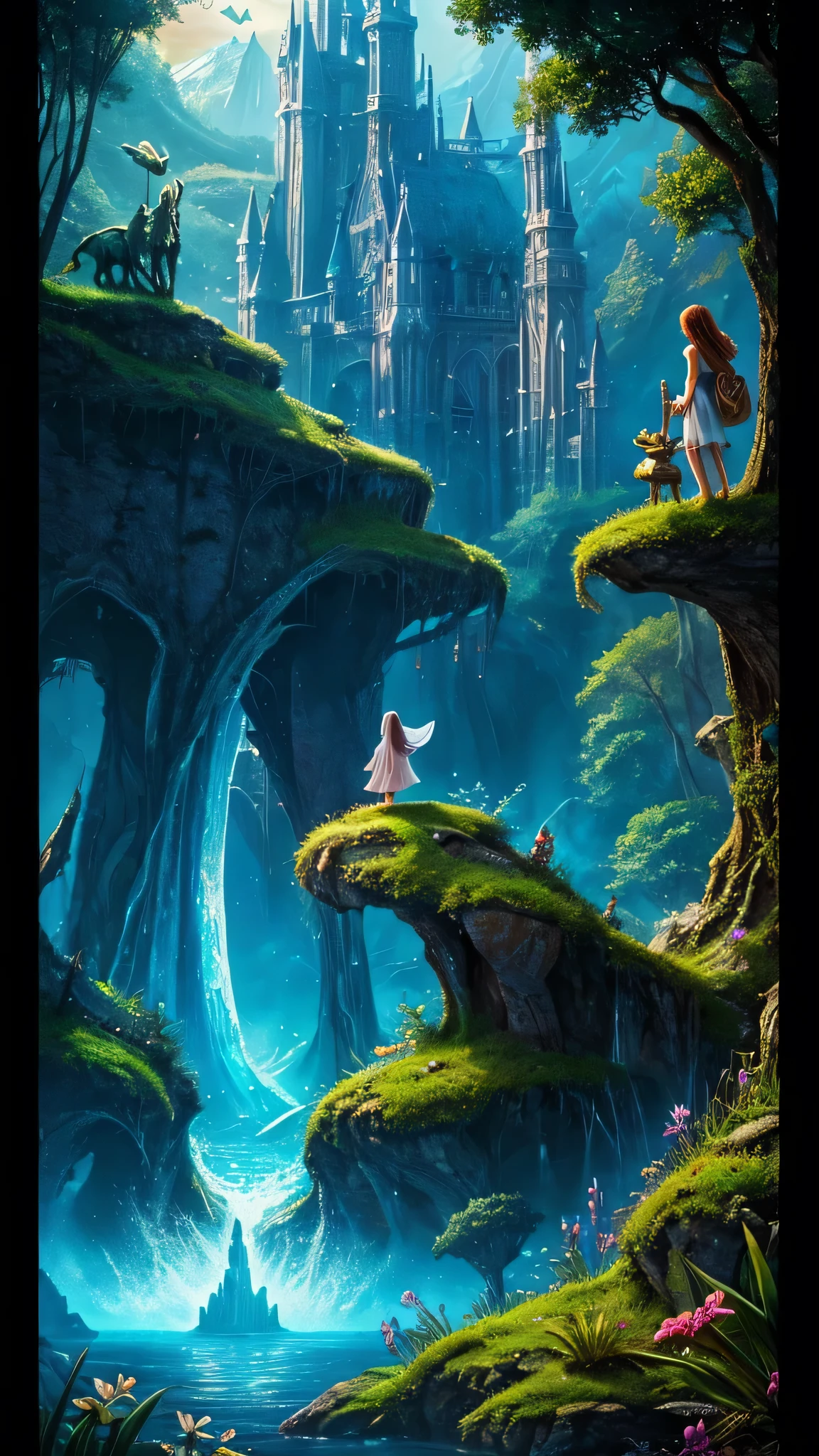 High resolution, masterpiece, best quality, realisti, fairytale world other world, Dream world, what could another world in another universe with alien life forms look like?