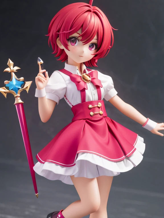 Magical giel、Primary school students、Young girl、、height: 130cm、Short Hair、Shortcuts、boyish、Circlet、Character portrait、spats、hot pants、Magical Girl Costume、Red clothes、Red Hair、Red eyes、Magic wand
