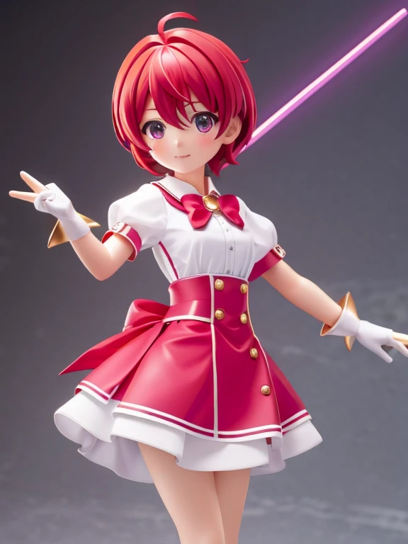 Magical giel、Primary school students、Young girl、、height: 130cm、Short Hair、Shortcuts、boyish、Circlet、Character portrait、spats、hot pants、Magical Girl Costume、Red clothes、Red Hair、Red eyes、Magic wand
