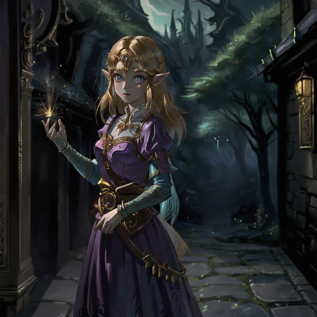 High Fantasy、Vivid depiction、live-action、Depicting the upper body、Princess Zelda and Link、walk、Dark Room、Background blur、