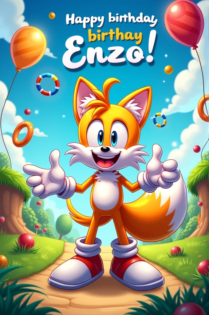 Sonic themed happy birthday card, tails para enzo