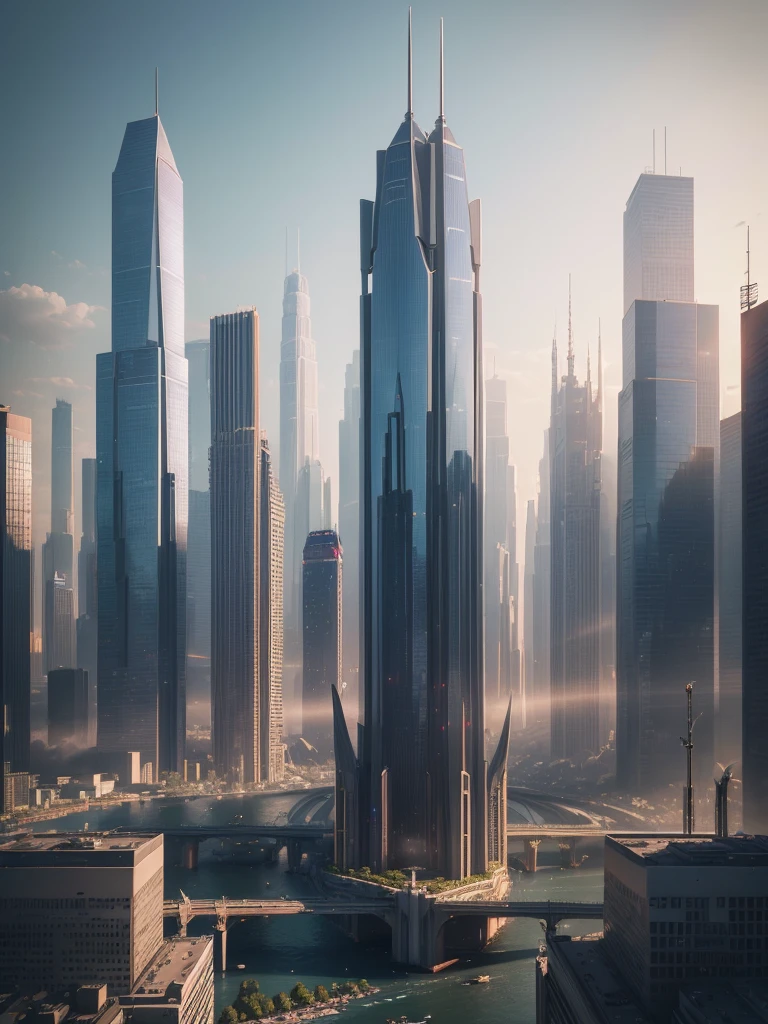 a futuristic city skyline with towering skyscrapers, an enormous bridge spanning across the scene, 1000x taller buildings than normal, sci-fi, futuristic world, imagination-defying world, space, cyberpunk, 8k, colossal, dreamlike, best quality, (best quality, 4k, 8k, highres, masterpiece:1.2), ultra-detailed, (realistic, photorealistic, photo-realistic:1.37), HDR, UHD, studio lighting, ultra-fine painting, sharp focus, physically-based rendering, extreme detail description, professional, vivid colors, bokeh