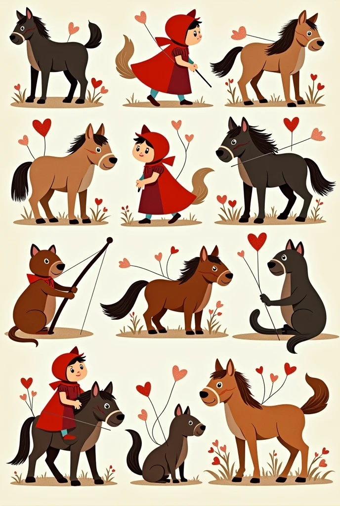 CREATE A SEQUENCE OF IMAGES FROM THE CHILDREN&#39;S STORY OF LITTLE RED RIDING HOOD IN THE FORM OF A PICTOGRAM