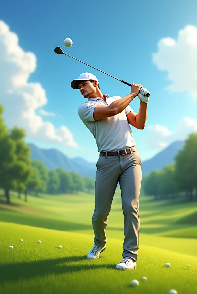 Male, golfer, leaving the ground with style