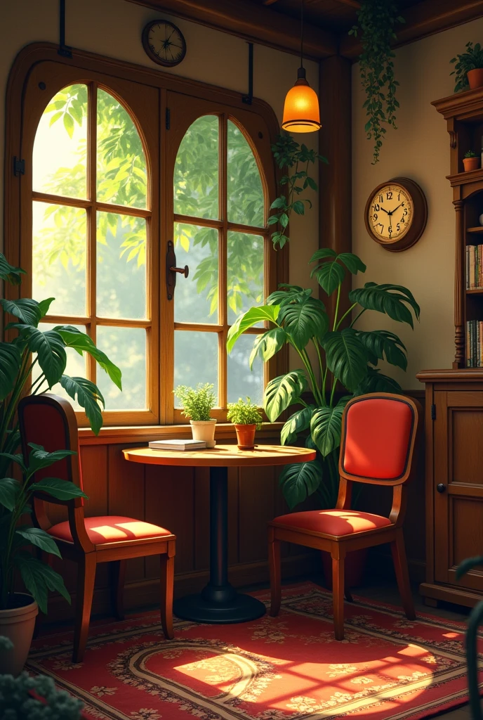 Ghibli style cozy, vintage, jazz cafe