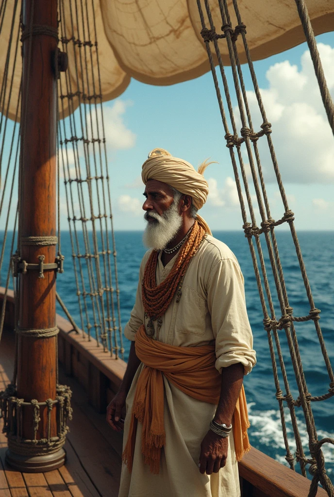 Indian man traveling in old ship