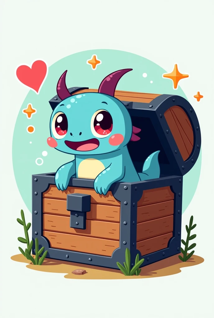 Minecraft axolotl coming out of a chest and all this is a logo