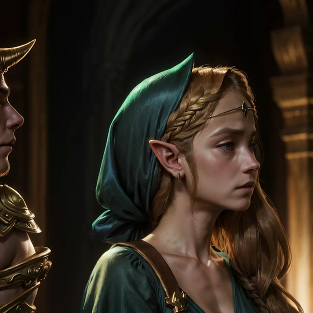 High Fantasy、Vivid depiction、live-action、Depicting a profile、Princess Zelda and Link、hide、Dark Room、Background blur、