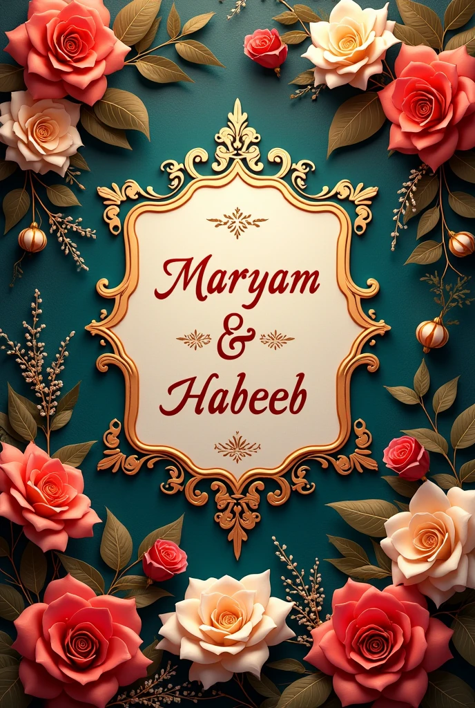 A wedding card of Maryam and Habeeb without any human image by 15th of December, 2024