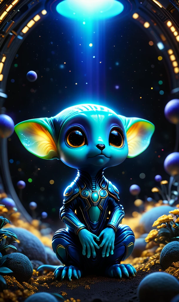 A tiny alien lifeform made from a 犬 アビス、Realistic 4k Octane、beautifully detailed render、4K post-processing、Very detailed、intricate complexity、A magnificent composition、Magical atmosphere、Cinematic lighting、masterpiece、Ultra-high resolution、Sharp focus、Blender Gustav Klimt、masterpiece、Films by artgerm and greg、Inside the spaceship