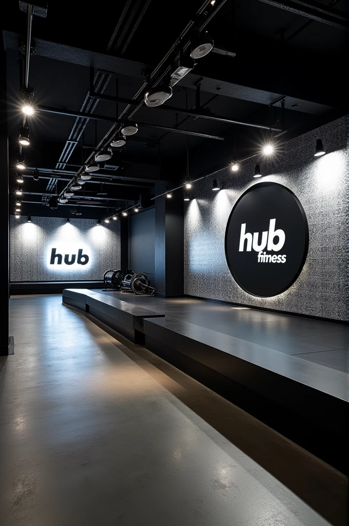 Create a silver and black party decor for the launch of a brand called "hub fitness"