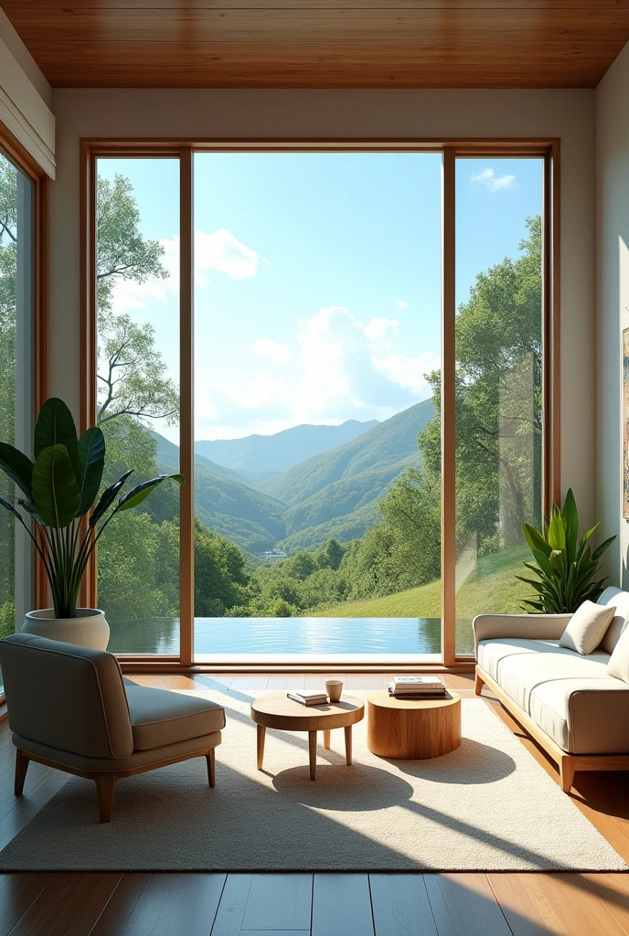 A super realistic room in a beautiful landscape 
