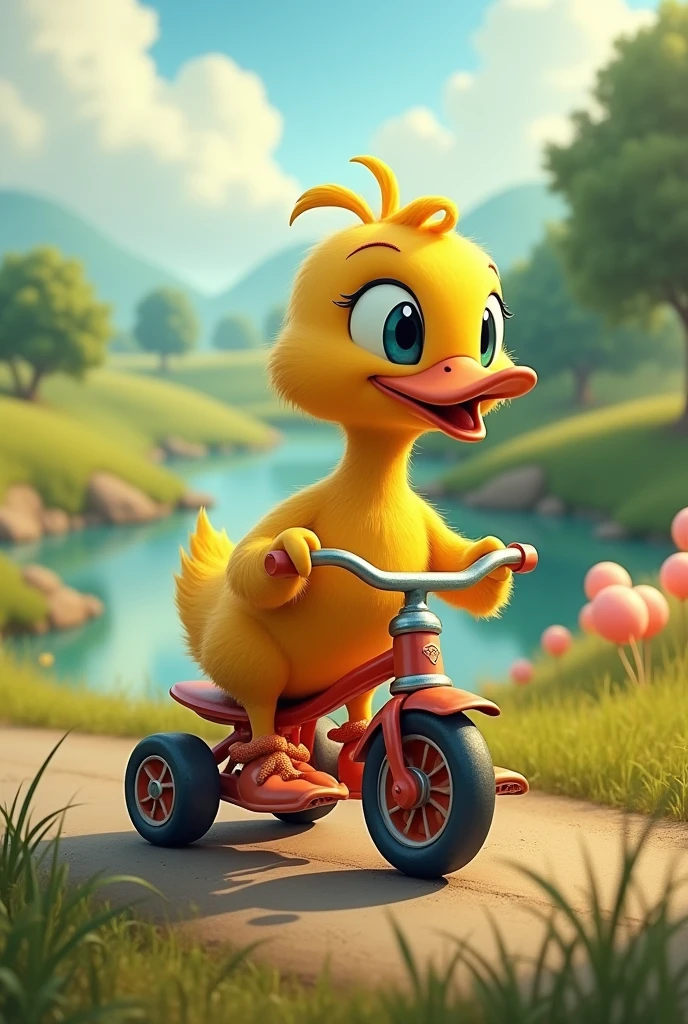 A duck on a tricycle