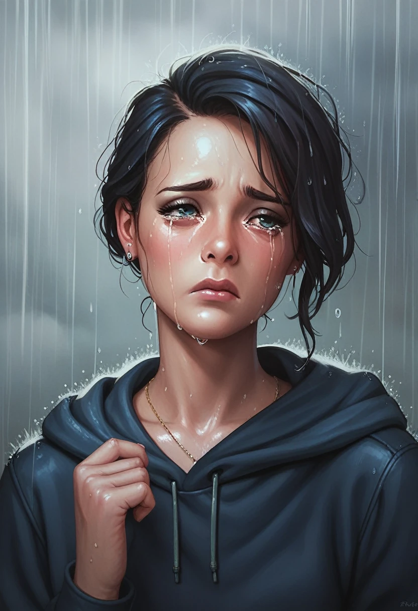 sad woman crying rain