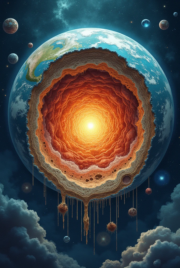 Create a unique illustration of the layers of the earth in creative way