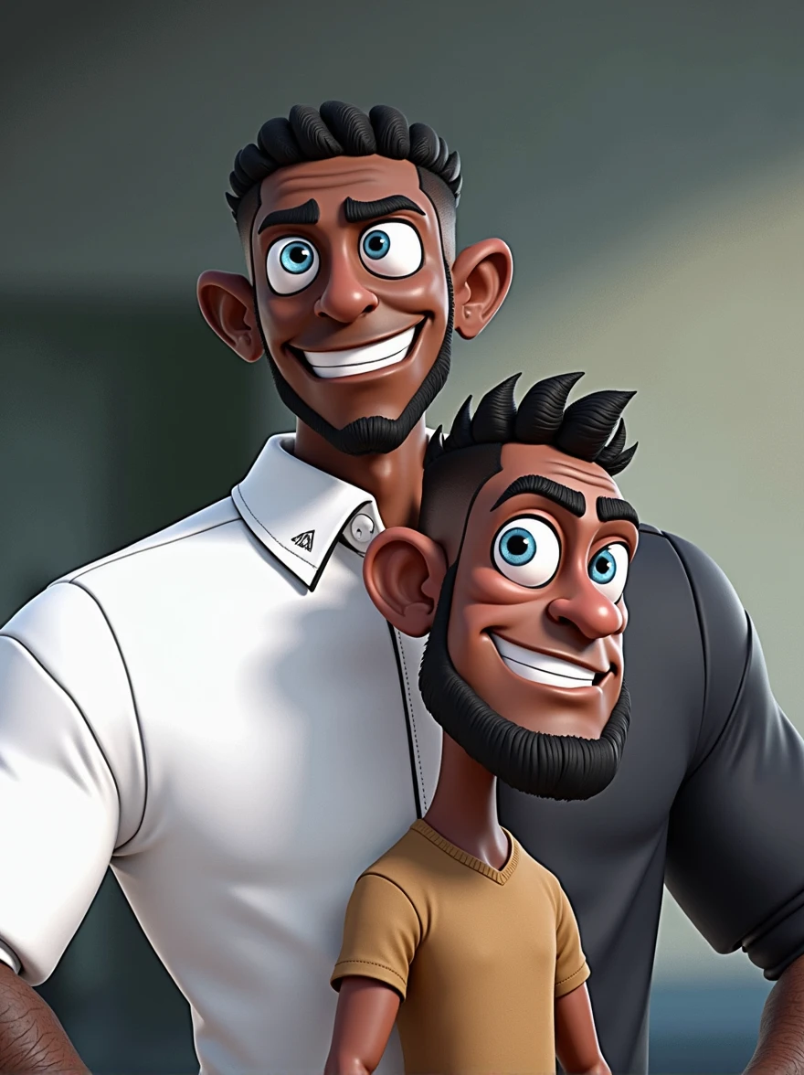 Cartoon character of a black man and ribeiro home logo shirt, animation character, Stylized character, animation style rendering, stylized 3D, Arnold Maya rendering, stylized 3D rendering, toon render screenshot, Character 3D, 3D Character, Stylized 3D Rendering, 3D Character Rendering, cartoon character, Close up Character, Character Pose, (Pixar Style) (master part:1.2) (Bokeh) (best quality) (detailed skin) ( detailed texture) (8K) (clay) (cinematic lighting) (sharp focus