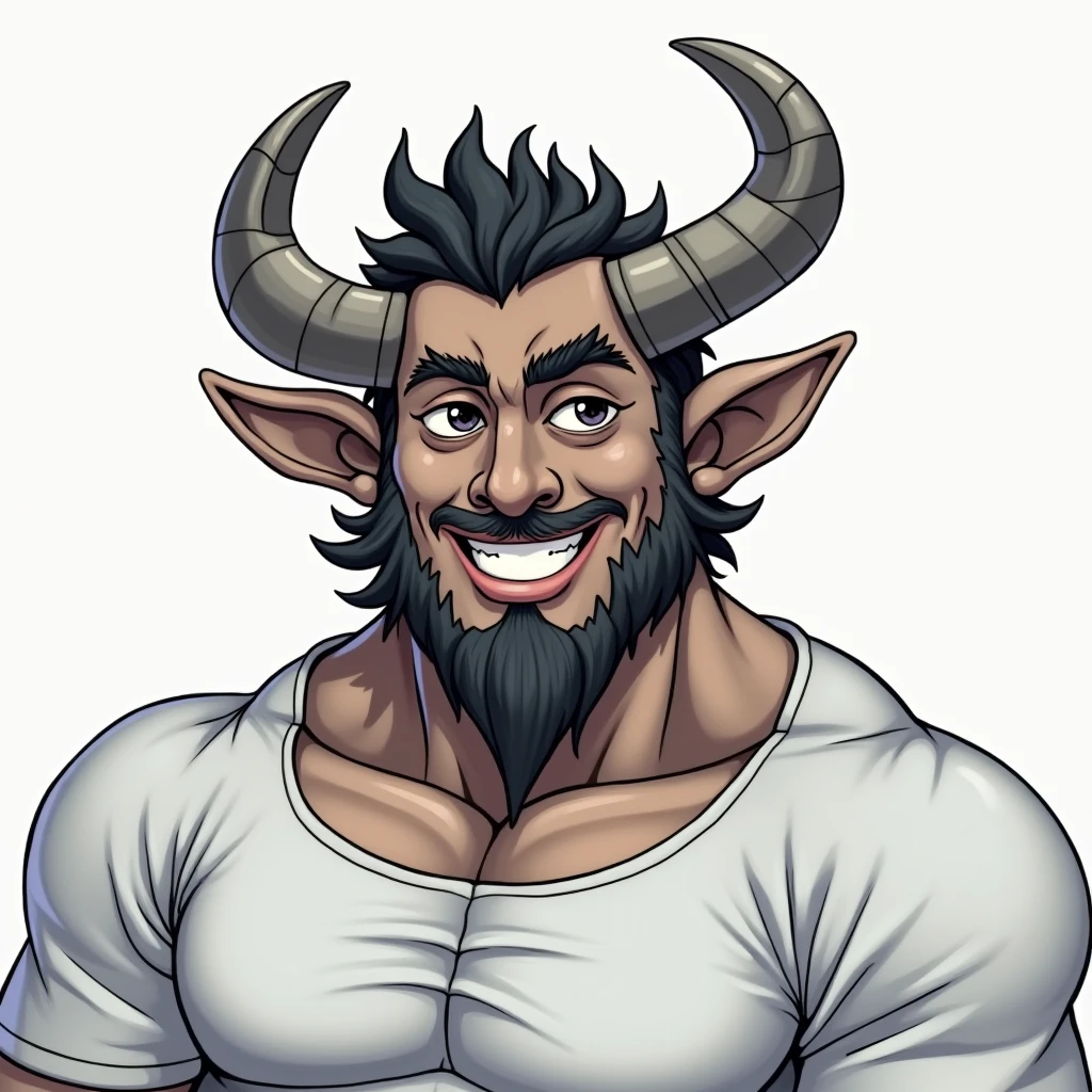 (Minotaur) mancon cabeza de toro , ( face with friendly expression) man , arms intertwined , (semi-muscular body build, design similar to the image prompts, 