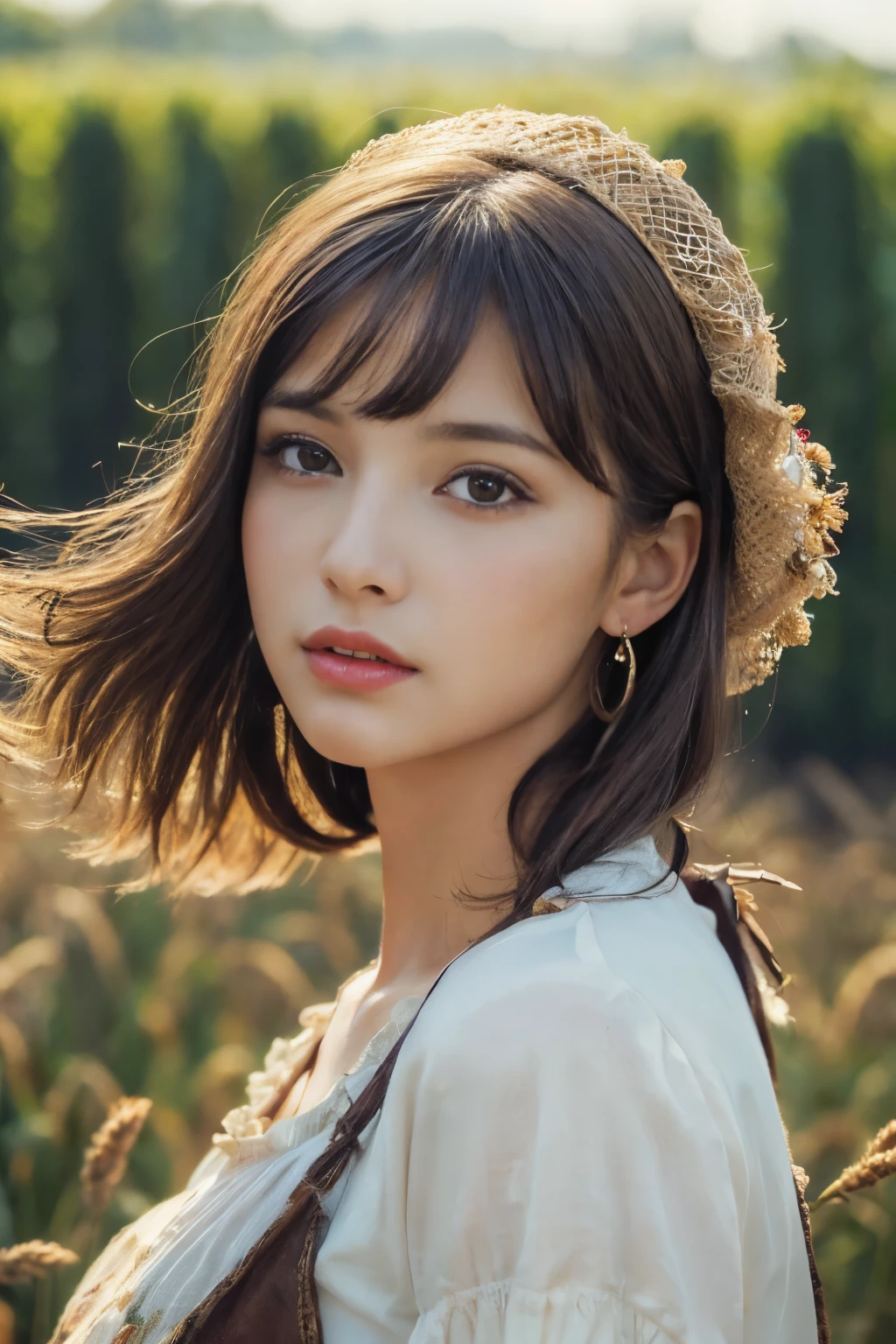 ((masterpiece:1.4, Highest quality)), (Realistic photos:1.4), (artwork),
((1 girl)), (Otherworldly beauty), (dream-like), ((1 girl, Realistic photos)),
(超High resolution:1.2), Very delicate and beautiful, wonderful, Very detailed CG Unity 8k wall paper, Very detailed, High resolution,
Soft Light, Beautiful detailed girl, Very detailed eyes and face, Beautiful and detailed nose, Beautiful and detailed,
(Portrait of a French peasant girl, late 19th century:1.3), (Wheat field), (harvest),
Cinema Lighting, Perfect Anatomy, Slender body, (Parted bangs),
(The world of Barbizon painting:1.5), (「Supper Bell」),
Cowboy Shot