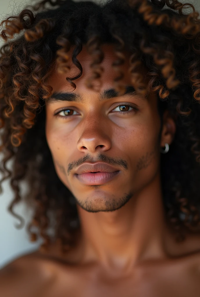 1 mixed race person , Beautiful eyes and facial details, head of'artwork, best quality, toe, corps tonique, (male model) warm skin, head of'artwork, Best qualities, the most beautiful man in the world,