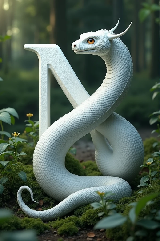 White snake forming the capital letter N