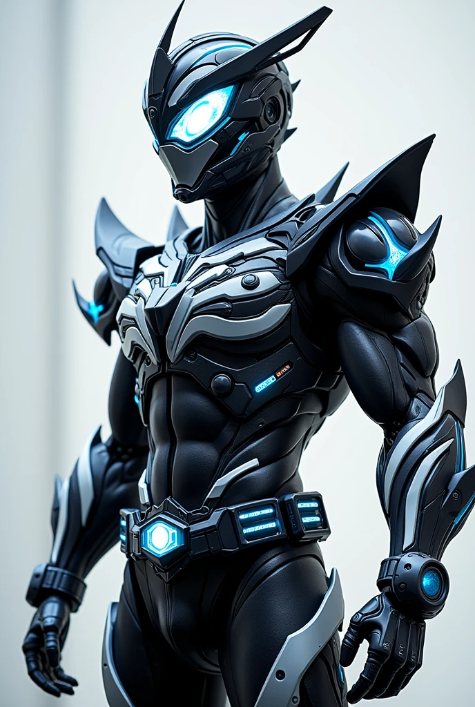 heroic design

Overall Silhouette: The body type is muscular yet slim, typical of Kamen Rider designs. The design emphasizes mobility while conveying a sense of strength, with flowing lines that highlight the body’s movement, balancing agility and power.

Main Colors: The primary colors are black, white, and blue, which are cleverly arranged. Black serves as the base color, with white and blue as accents. These colors follow the body’s contours, with blue lines particularly on the chest, arms, and legs, and white details on the helmet and belt.

Helmet: The helmet is the iconic part of the Kamen Rider look, complex yet instilling a sense of heroic dignity. It features a black base with sharp blue compound eyes. The head has white lines flowing down the center, incorporating futuristic mechanical elements throughout the design.

Armor: Armor pieces cover the chest, shoulders, arms, and legs. The chest armor features a signature "V" shape, characteristic of Kamen Rider, with blue and white lines radiating outward. The armor's surface has intricate mechanical patterns, yet it remains smooth overall, exuding strength.

Umanize Driver:

Design: The Umanize Driver stands out as a unique transformation belt in the Kamen Rider series. It features a purple and white color palette, with a large circular slot in the center where the Golbo is inserted. The belt itself is black with purple and white mechanical details running along it, lighting up when worn.

Golbo: The circular transformation item, "Golbo," plays a key role in Kamen Rider transformations. It has a glossy black and purple finish, with a glowing blue center. When set into the Umanize Driver, the entire belt illuminates, initiating the transformation into Kamen Naizer Uma.

Additional Elements:
Finishing Move: The Umanize Driver's finishing move is executed by setting the Golbo into the belt, charging energy, and then releasing it. Blue energy envelops the entire body, concentrating into the fists or feet to deliv