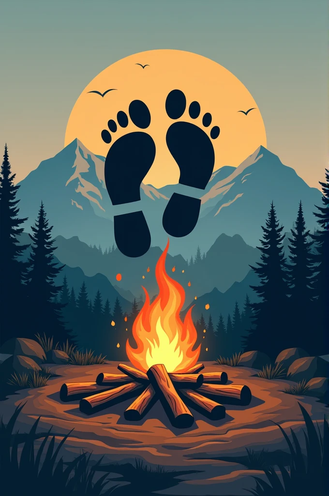 Make a logo with the image of a footprint and in the background you put some mountains and a campfire