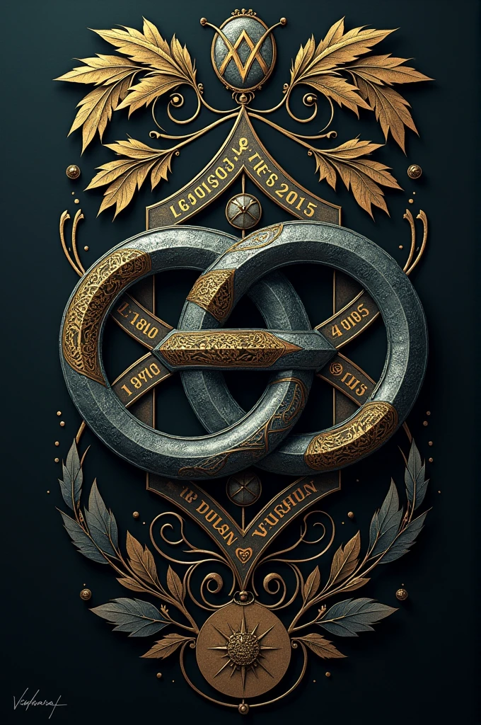 Infinity symbol comprising the letters AW above, AW below, a letter C and the dates 80 83 05 13 15 and 2009 in the centre