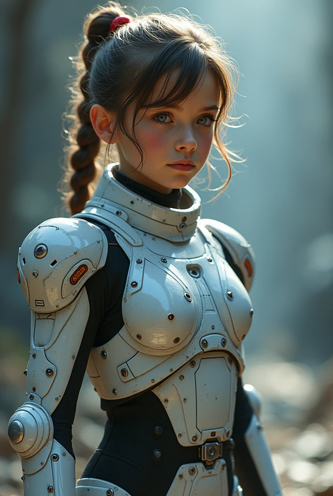 brave young humble scientist's daughter with suits that absorb and reflect light, with extra protection
