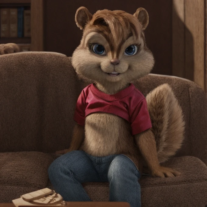 score_9, score_8_up, score_7, score_6, detailed background, brittany miller, chipmunk, furry, short ears, leather jacket, jeans, light pink shirt, sitting on couch, looking at viewer, 6 inches tall,