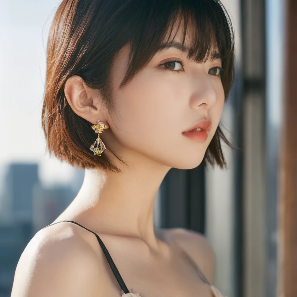 (8k, RAW photo, best quality, masterpiece:1.2), (realistic, photo-realistic:1.4), (extremely detailed 8k wallpaper), 20 years old Japanese woman in Shibuya.short hair, upper body