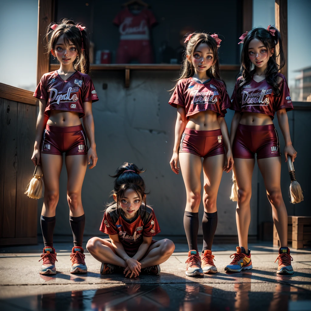 ExtremelyDetailed (((Athletes Team Kawaii Kids in a row:1.4))), Childish perfect face, Reflective Eyes, Detailed(Delicate Clothing textures), Corrected Leg to Foot Line, Corrected Perfect Hand, Dynamic Joyful Expressions LifeLike Rendering, ((Specular Reflection:1.28)), TopQuality 8K Ultra-detailed masterpiece (ProfessionalPhoto:1.37)(Acutance:0.8),(Luminism:1.22), 