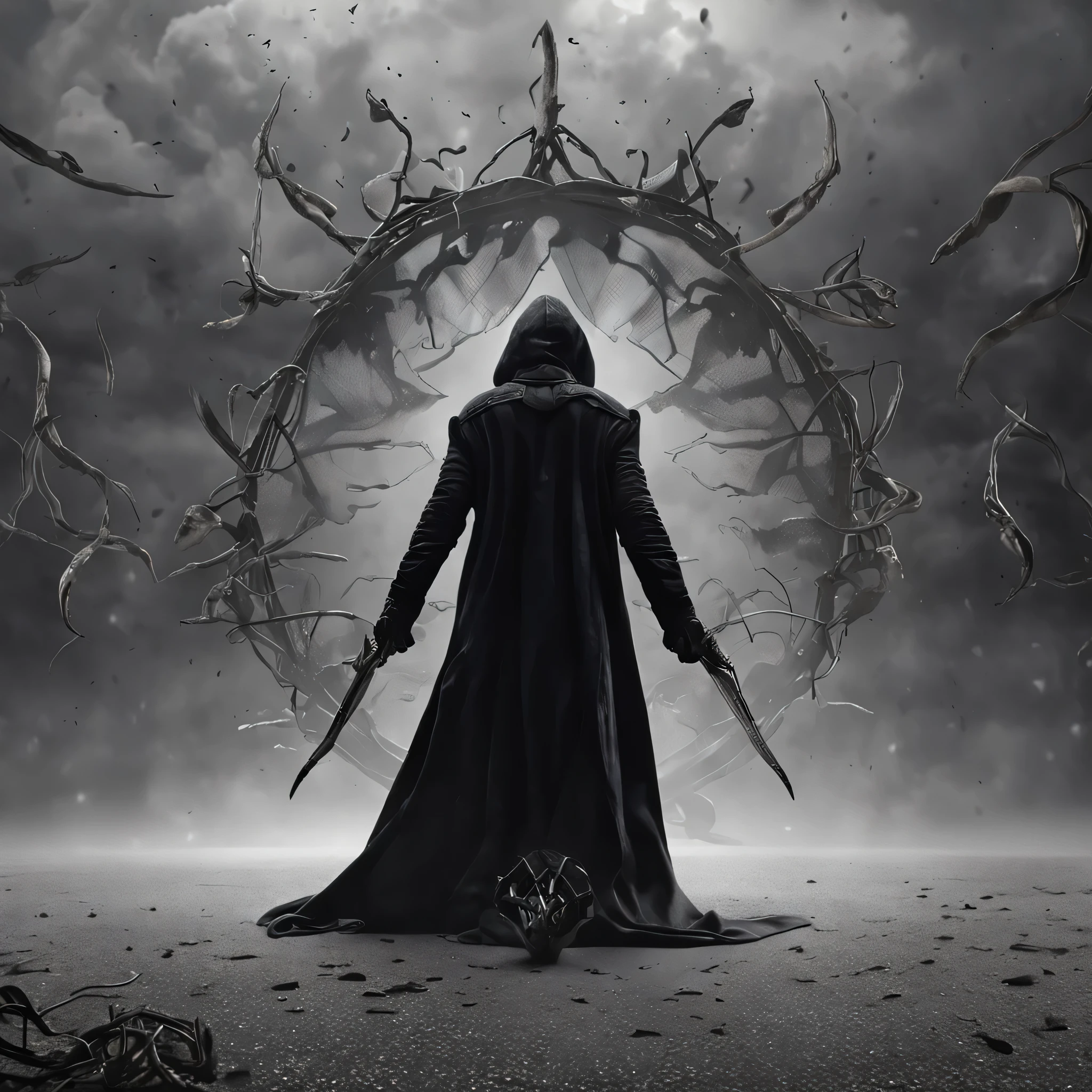 Best quality, Masterpiece, photograph realistic:1.4, surrealism, Dream-like,fusionart, Shadowdancer, shadow magic, darkness control, stealth, shadowstep, umbral spells, hidden blade,