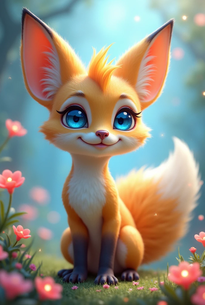 Androgynous and blue-eyed、Smiling fox monster