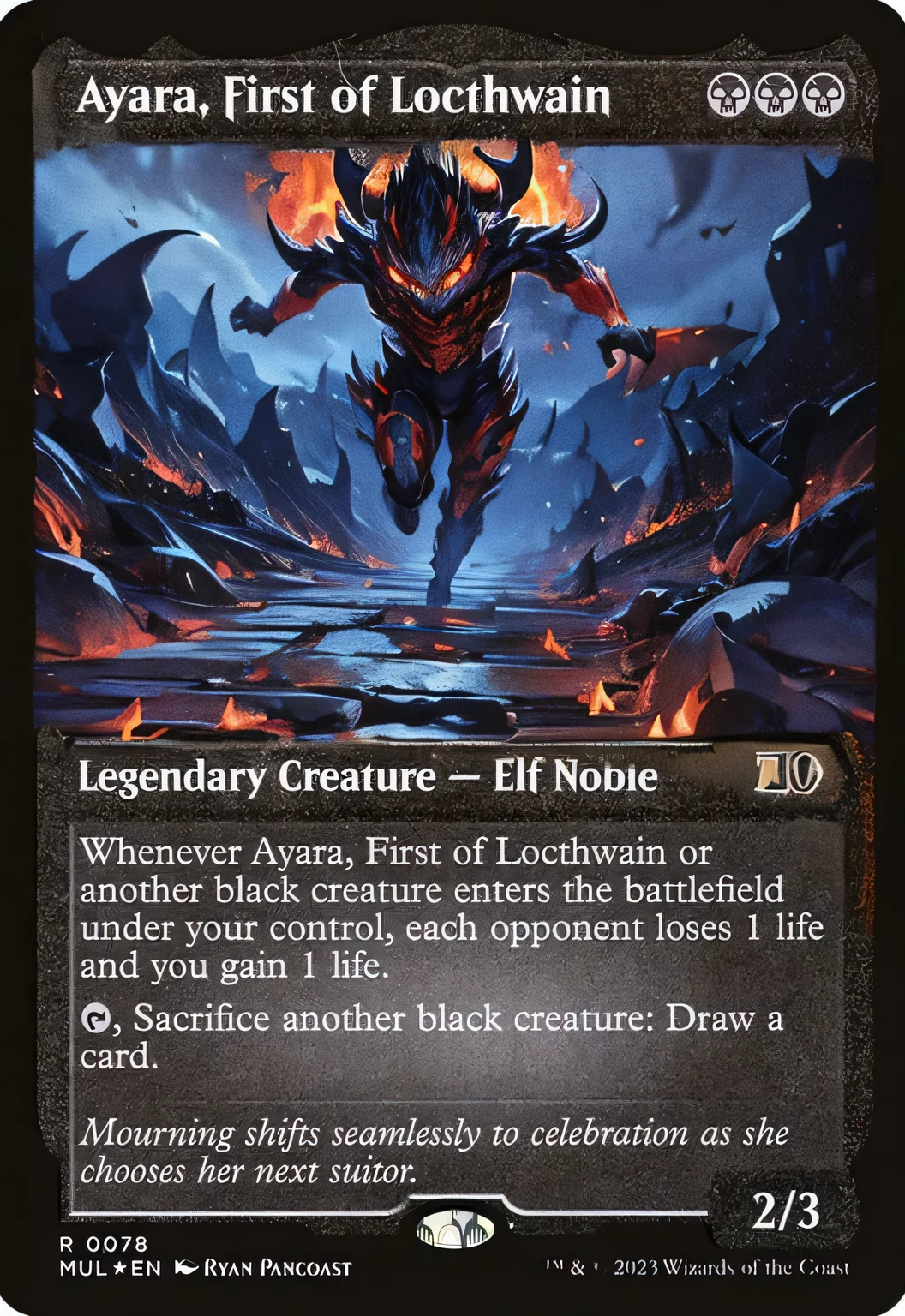 Demon, lava running, black flames, giant 