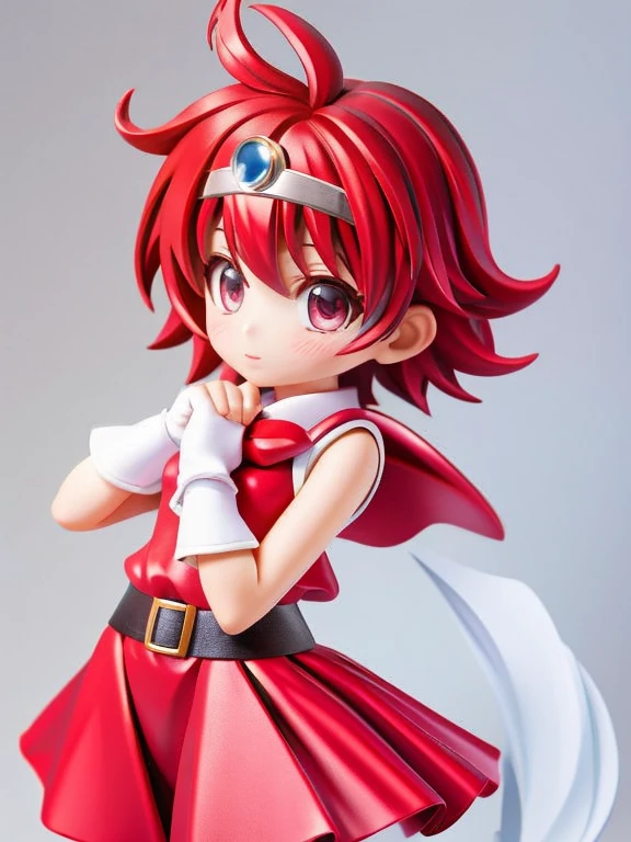 Magical giel、Primary school students、Young girl、、height: 130cm、Short Hair、Shortcuts、boyish、Circlet、Character portrait、spats、ホットpants、pants、Magical Girl Costume、Red clothes、Red Hair、Red eyes、Magic wand、Fighting gloves on hands