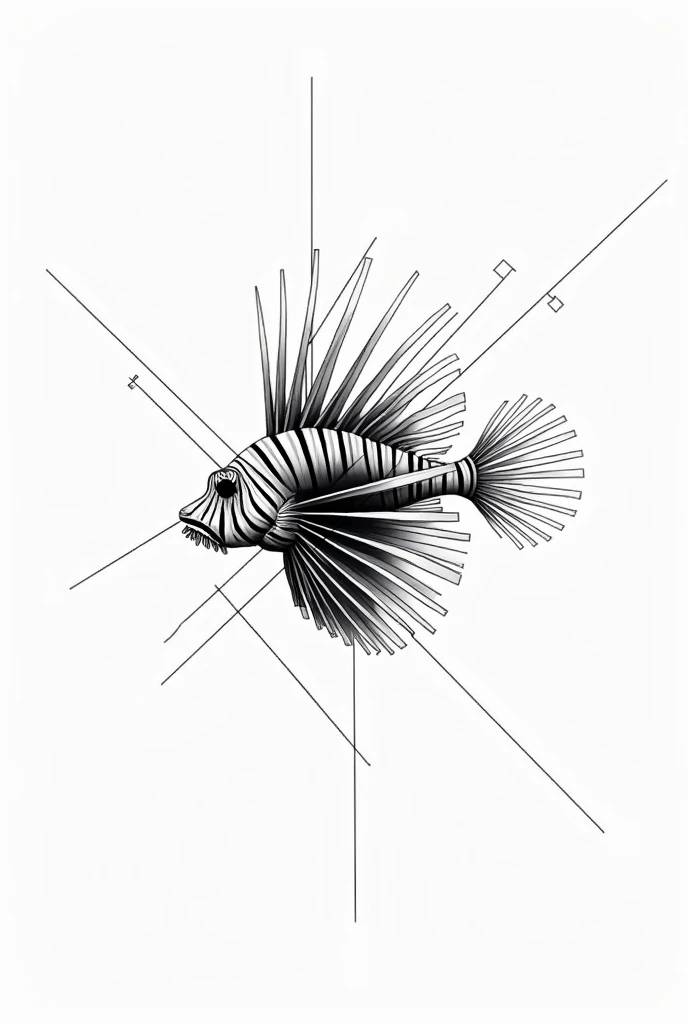 Geometric drawing lionfish with lines 

