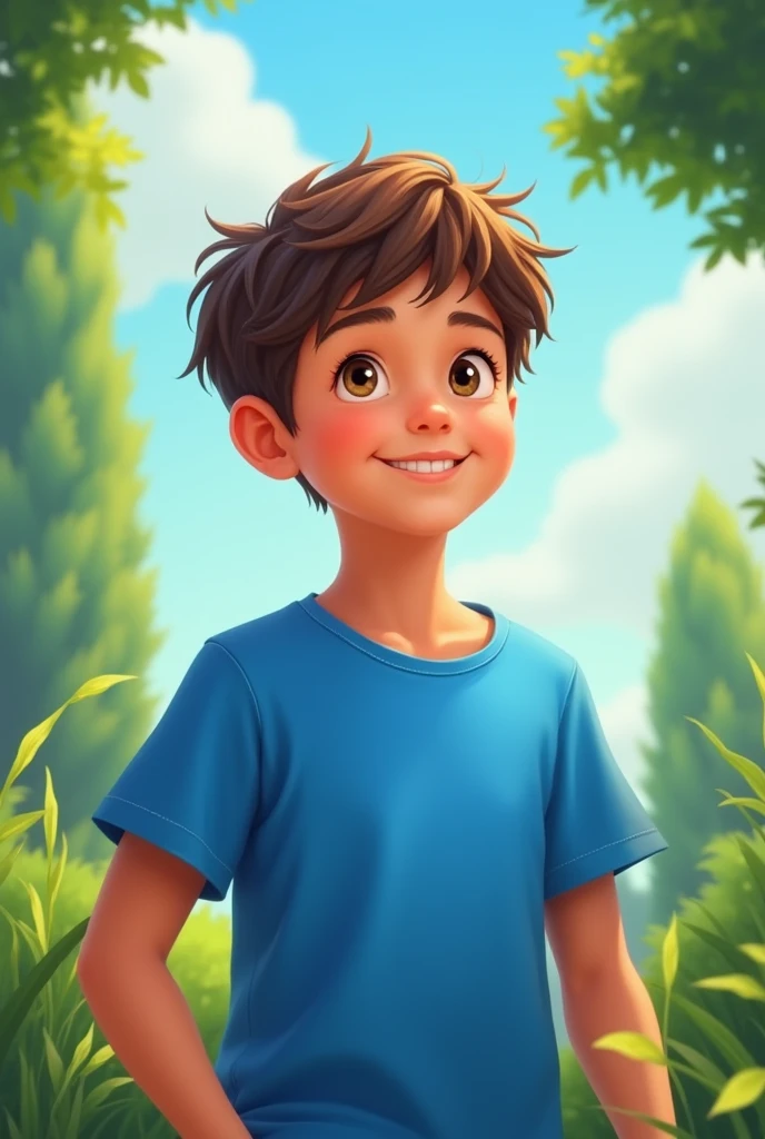 A boy with blue teshirt