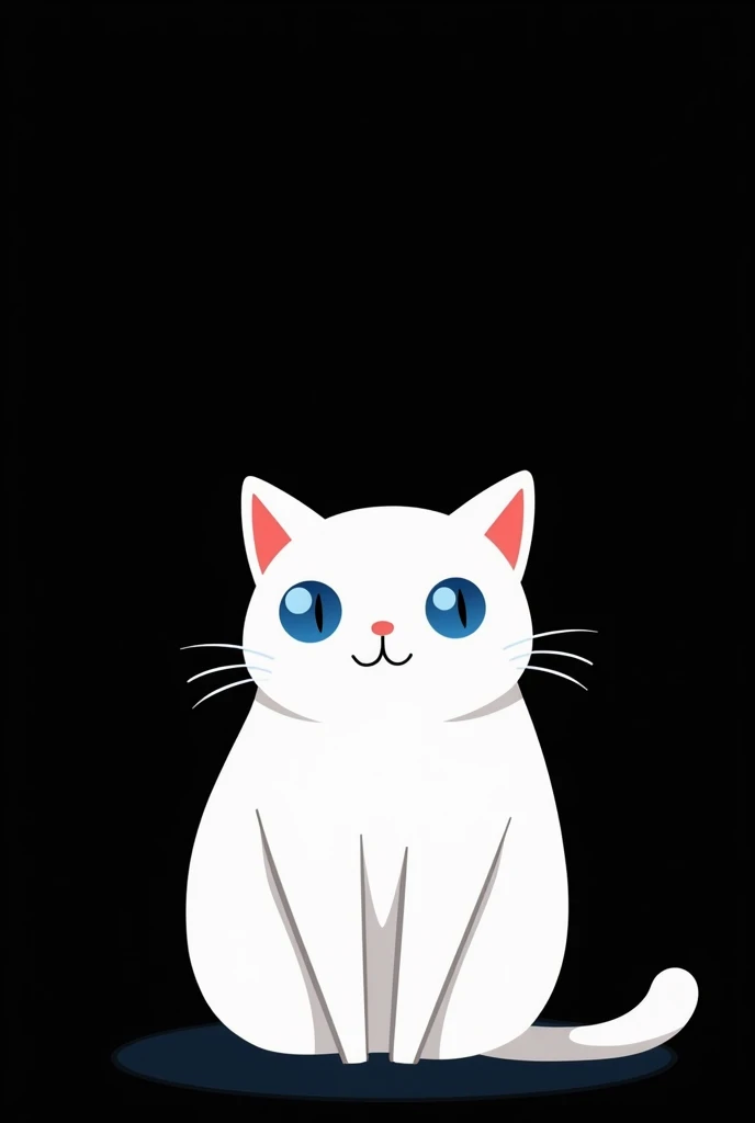 a white cat with blue eyes on a literal empty blank black background like space void, simple drawing style, only the white cat outline is visible