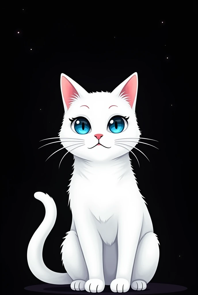a white cat with blue eyes on a literal empty blank black background like space void, simple drawing style, only the white cat outline is visible