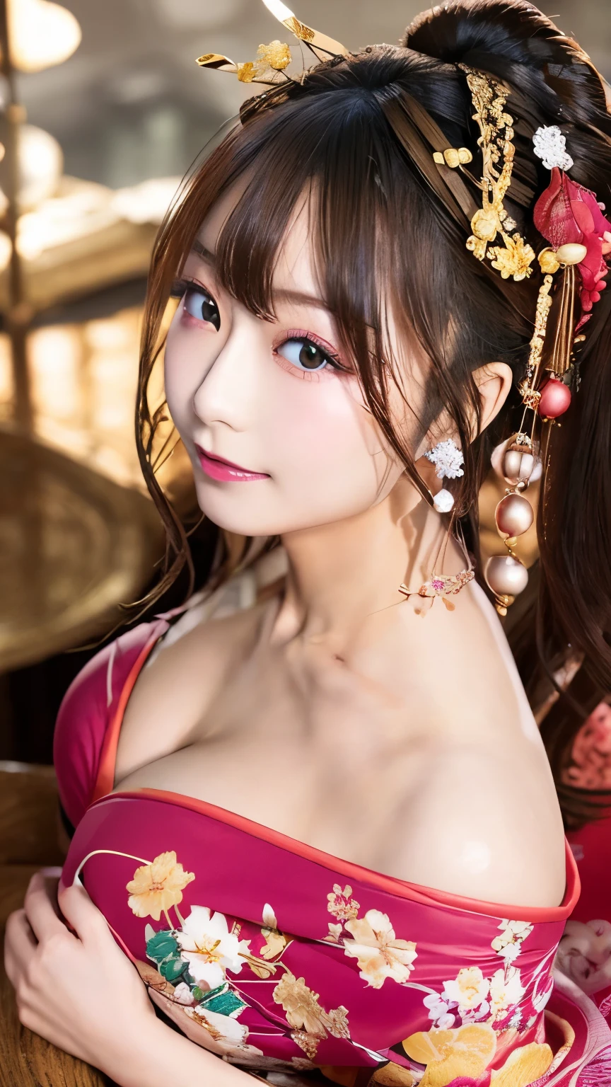 (Highest quality、8k、Award-winning works、Ultra-high resolution度)、One beautiful woman,alone,Muscular,Shiny and oily body,Squat with your legs apart,Raise your arms behind your head,Bright color contacts、Perfect Makeup、Bright and shiny lipstick、Beautiful bright eyeshadow、(Big Breasts:1.2)、(Romantic affection:1.1)、The best smile he had when he saw me、(Many of them emphasize the body line...:1.1)、(Strongly blurred background:1.1)、Accurate anatomy、Ultra HD Hair、(Ultra-high resolution perfect beautiful teeth:1.1)、Ultra-high definition beauty face、Ultra HD Hair、Ultra HD Shining Eyes, Ultra-high resolution美肌、Ultra-high resolution,誘惑的なMuscularの太もも,Sexy pose,Big beautiful eyes,she looks at me seductively,Muscular, (Updo:1.2), Beautiful lighting, (Sexy Oiran:1.2), Exposing cleavage、Random sexy poses,(Accentuate the lines of your legs)、kimono、Sharp eyes,Gorgeous hair ornament